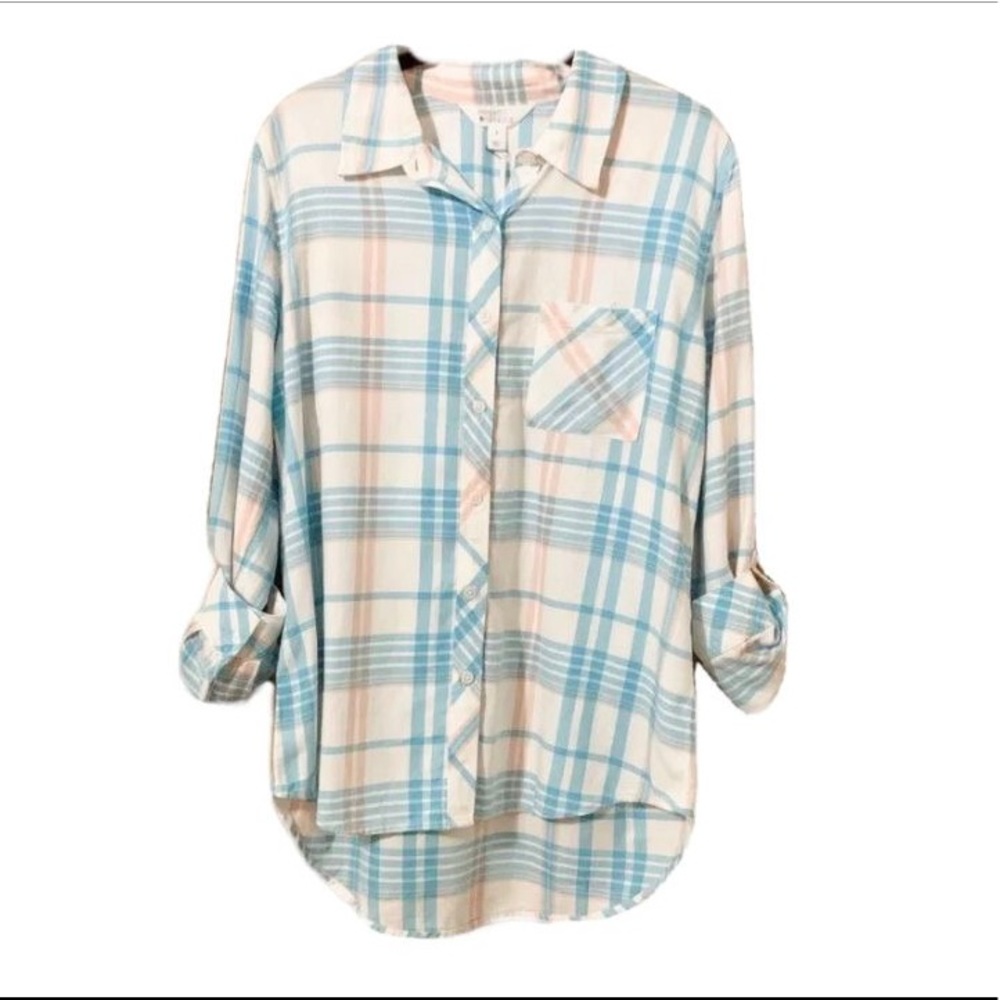 Market & Spruce Button Up Plaid Henley Shirt